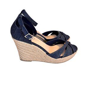 Christian Siriano Denim Espadrille Wedge Sandals Adjustable Ankle Strap Size 9.5
